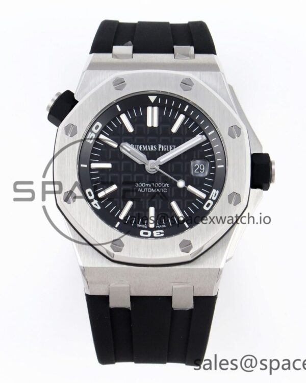 Audermars Piguet Royal Oak Offshore Diver 15710 ZF reference-accurate Black Dial on Black Rubber Strap SA3120 hand-finished build V2 — custom-built watch