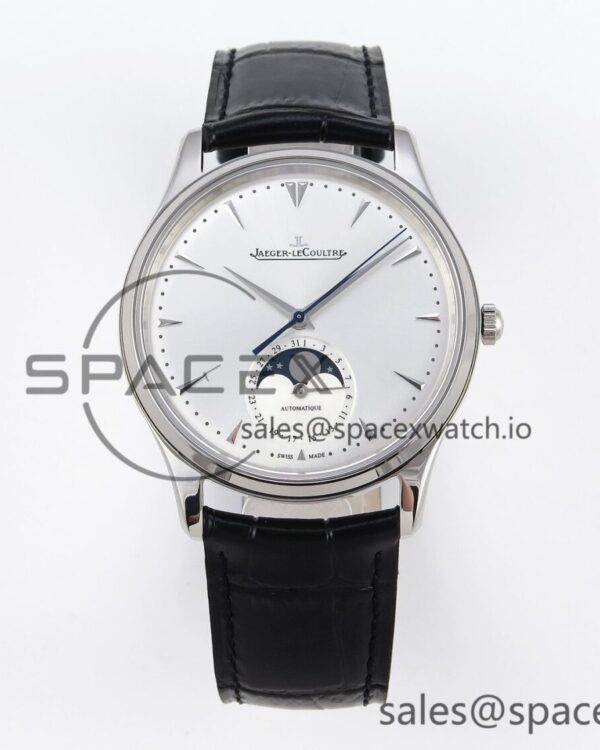 Aeger-Lecoultre Master Ultra Thin Moon 1368420 SS ZF reference-accurate White Dial on Black Leather Strap SA925 hand-finished build V2 — custom-built watch