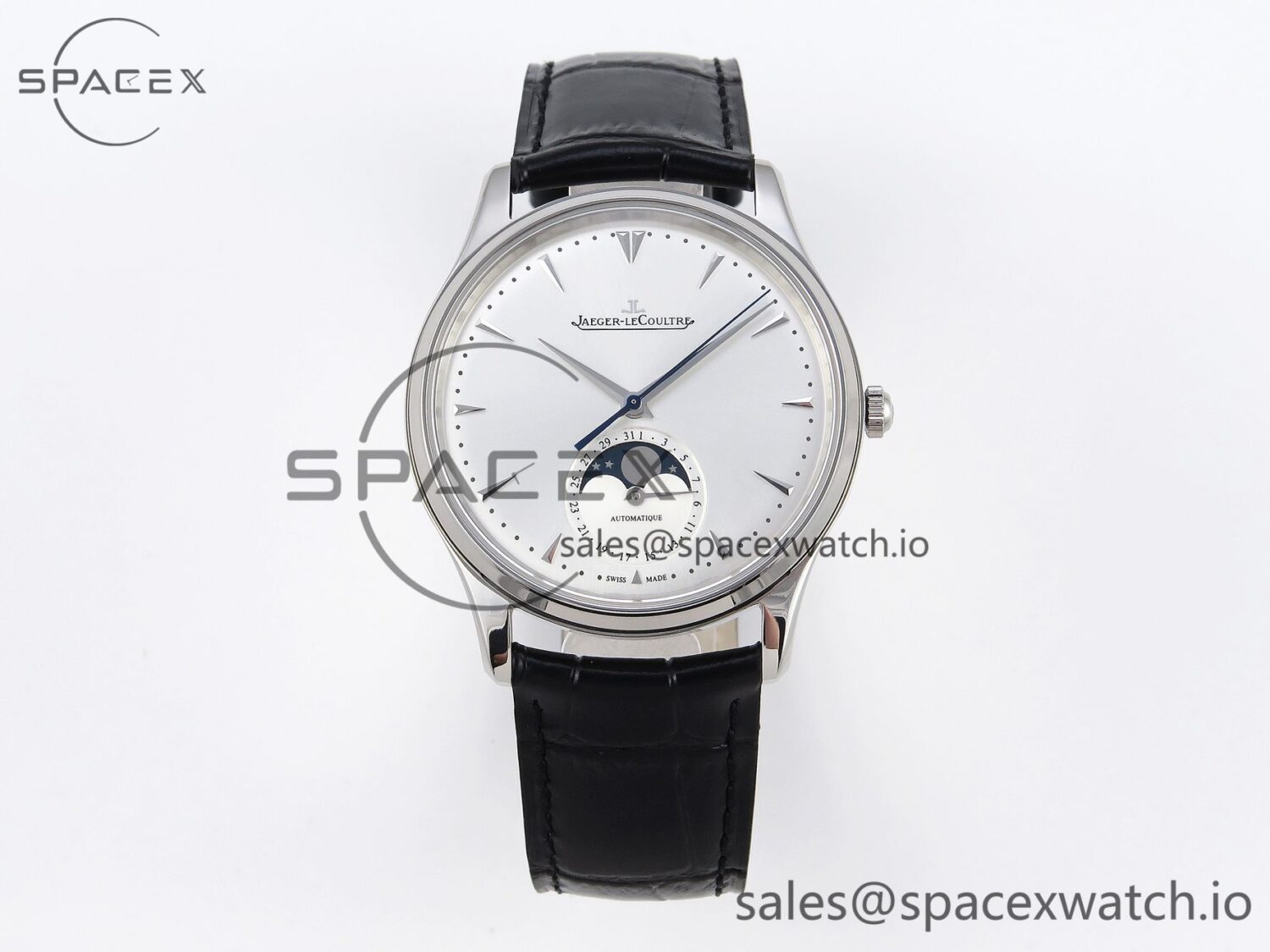 Aeger-Lecoultre Master Ultra Thin Moon 1368420 SS ZF reference-accurate White Dial on Black Leather Strap SA925 hand-finished build V2 — custom-built watch