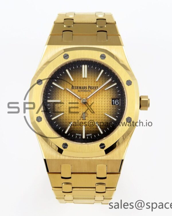 Audermars Piguet Royal Oak 39mm 15202 YG IPF reference-accurate Yellow/Brown Textured Dial on YG Bracelet A2121 — custom-built watch