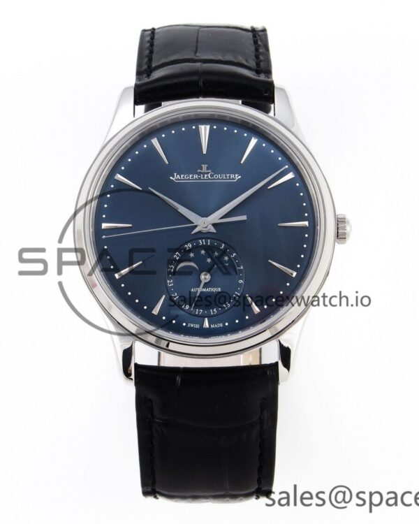 Jaeger-Lecoultre Master Ultra Thin Moon 1368420 SS ZF reference-accurate Blue Dial on Black Leather Strap SA925 hand-finished build V2 — custom-built watch