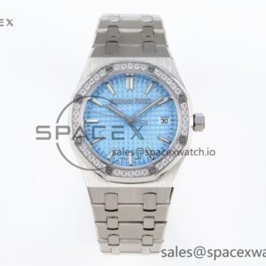 AUDEMARS PIGUET ROYAL OAK 34MM SS BF BEST EDITION ICE BLUE DIAL DIAMONDS BEZEL ON SS BRACELET A5800 — custom-built watch