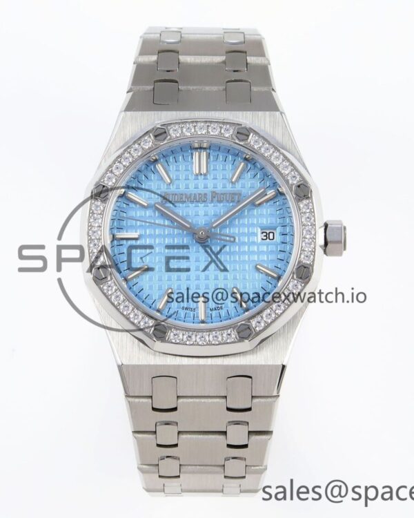 AUDEMARS PIGUET ROYAL OAK 34MM SS BF BEST EDITION ICE BLUE DIAL DIAMONDS BEZEL ON SS BRACELET A5800 — custom-built watch