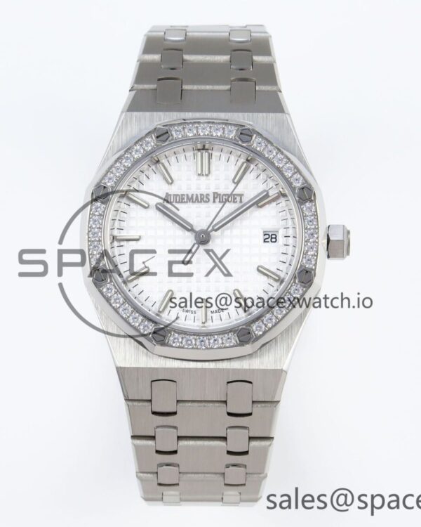 AUDEMARS PIGUET ROYAL OAK 34MM SS BF BEST EDITION WHITE DIAL DIAMONDS BEZEL ON SS BRACELET A5800 — custom-built watch