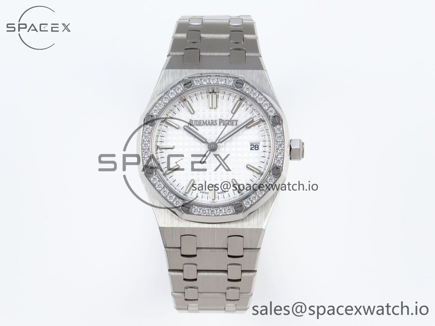AUDEMARS PIGUET ROYAL OAK 34MM SS BF BEST EDITION WHITE DIAL DIAMONDS BEZEL ON SS BRACELET A5800 — custom-built watch