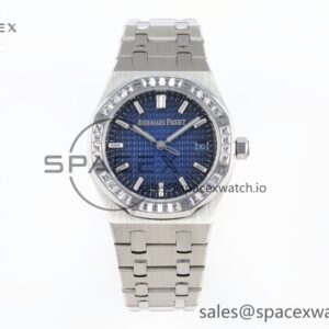 AUDEMARS PIGUET ROYAL OAK 34MM SS BF BEST EDITION BLUE DIAMONDS DIAL DIAMONDS BEZEL ON SS BRACELET A5800 — custom-built watch
