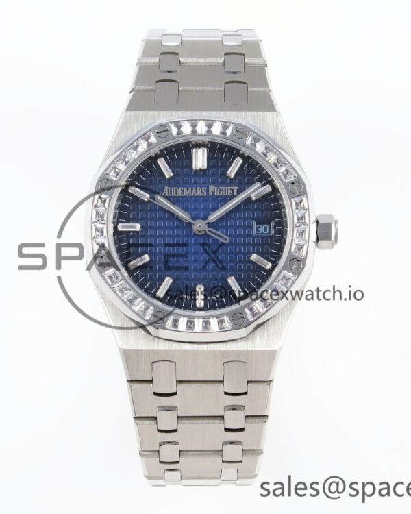 AUDEMARS PIGUET ROYAL OAK 34MM SS BF BEST EDITION BLUE DIAMONDS DIAL DIAMONDS BEZEL ON SS BRACELET A5800 — custom-built watch