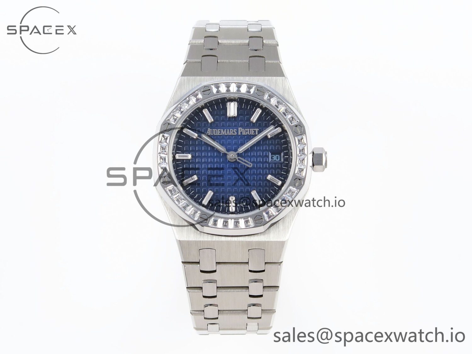 AUDEMARS PIGUET ROYAL OAK 34MM SS BF BEST EDITION BLUE DIAMONDS DIAL DIAMONDS BEZEL ON SS BRACELET A5800 — custom-built watch