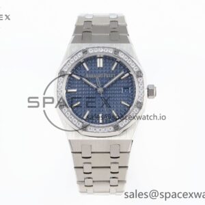 AUDEMARS PIGUET ROYAL OAK 34MM SS BF BEST EDITION BLUE DIAL DIAMONDS BEZEL ON SS BRACELET A5800 — custom-built watch