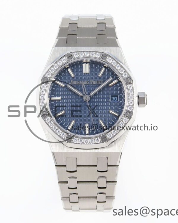 AUDEMARS PIGUET ROYAL OAK 34MM SS BF BEST EDITION BLUE DIAL DIAMONDS BEZEL ON SS BRACELET A5800 — custom-built watch