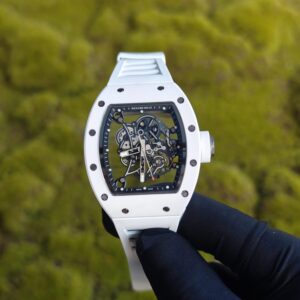 【 Top Customization 】 Richard Mir RM055, original data reference-accuratecustomized best white ceramic case, improved RMUL2 movement using Parmigiani movement, white natural rubber strap, high transparency curved sapphire crystal, titanium buckle — custom-built watch