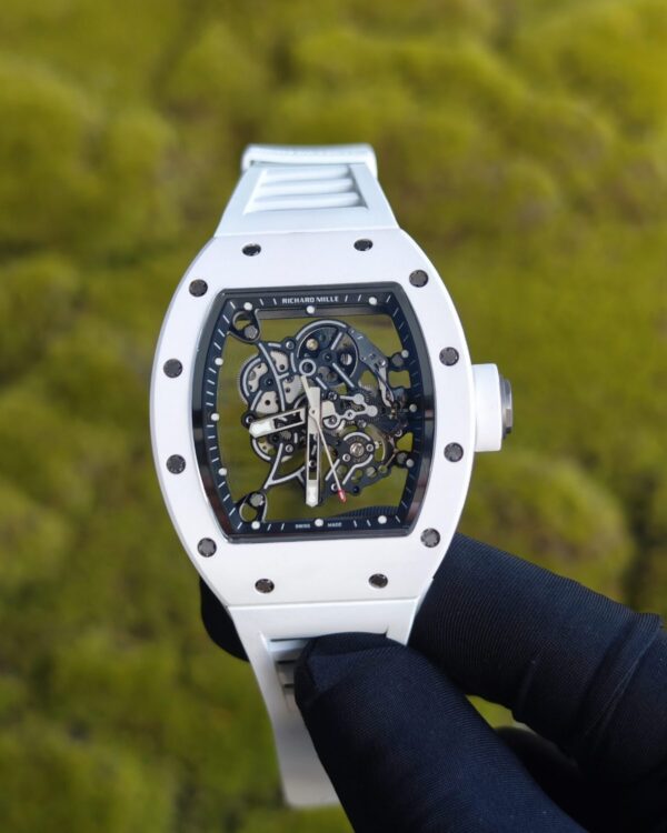【 Top Customization 】 Richard Mir RM055, original data reference-accuratecustomized best white ceramic case, improved RMUL2 movement using Parmigiani movement, white natural rubber strap, high transparency curved sapphire crystal, titanium buckle — custom-built watch