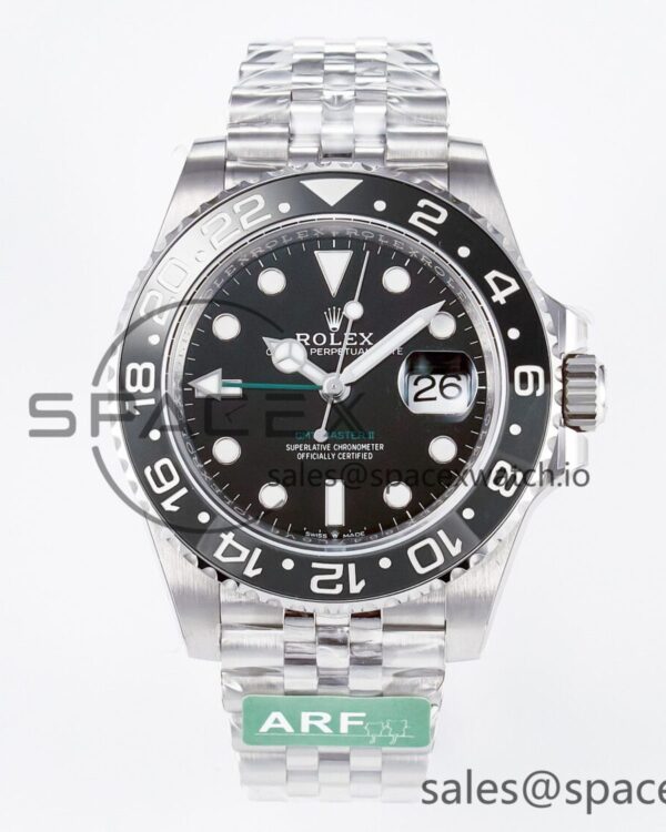 GMT-Master II 126710 GRNR Black/Gray Ceramic 904L Steel ARF reference-accurate on Jubilee Strap SH3285 — custom-built watch