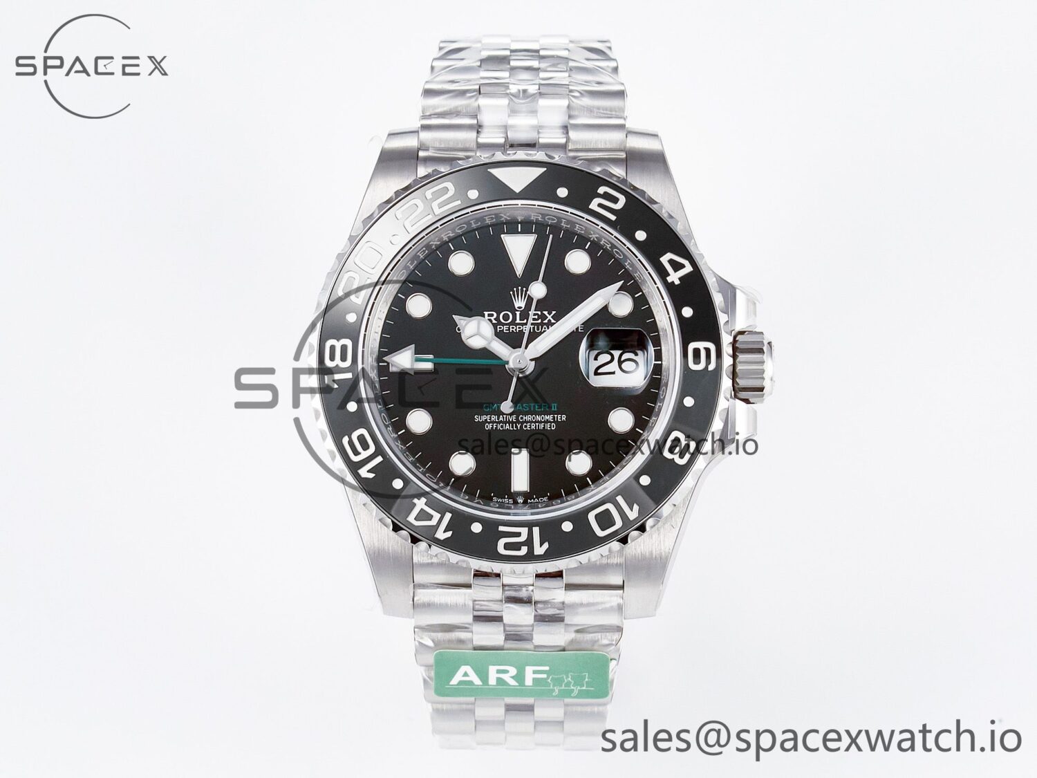 GMT-Master II 126710 GRNR Black/Gray Ceramic 904L Steel ARF reference-accurate on Jubilee Strap SH3285 — custom-built watch