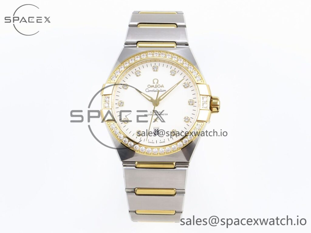 Omega Constellation 39mm SS/YG Diamonds Bezel ASWF reference-accurate White Diamonds Dial on SS/YG Bracelet A8800 — custom-built watch