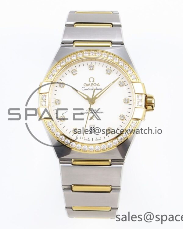 Omega Constellation 39mm SS/YG Diamonds Bezel ASWF reference-accurate White Diamonds Dial on SS/YG Bracelet A8800 — custom-built watch