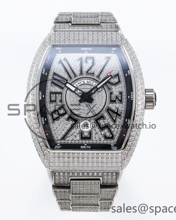 Franck Muller Vanguard SS Full Diamonds ABF Best Edition Diamonds Black Dial on Diamonds Bracelet A2824 — custom-built watch
