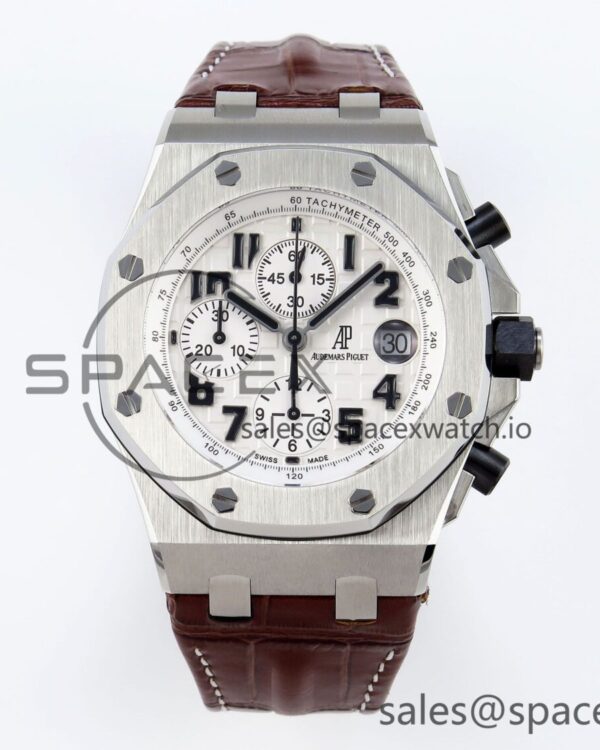 AUDEMARS PIGUET ROYAL OAK OFFSHORE 42MM SAFARI SS APF reference-accurate WHITE DIAL ON BROWN LEATHER STRAP A7750 — custom-built watch
