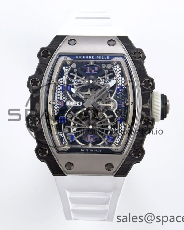 Richard Mille RM21-01 SS Tourbillon RMF Best Edition Skeleton Dial on White Rubber Strap — custom-built watch