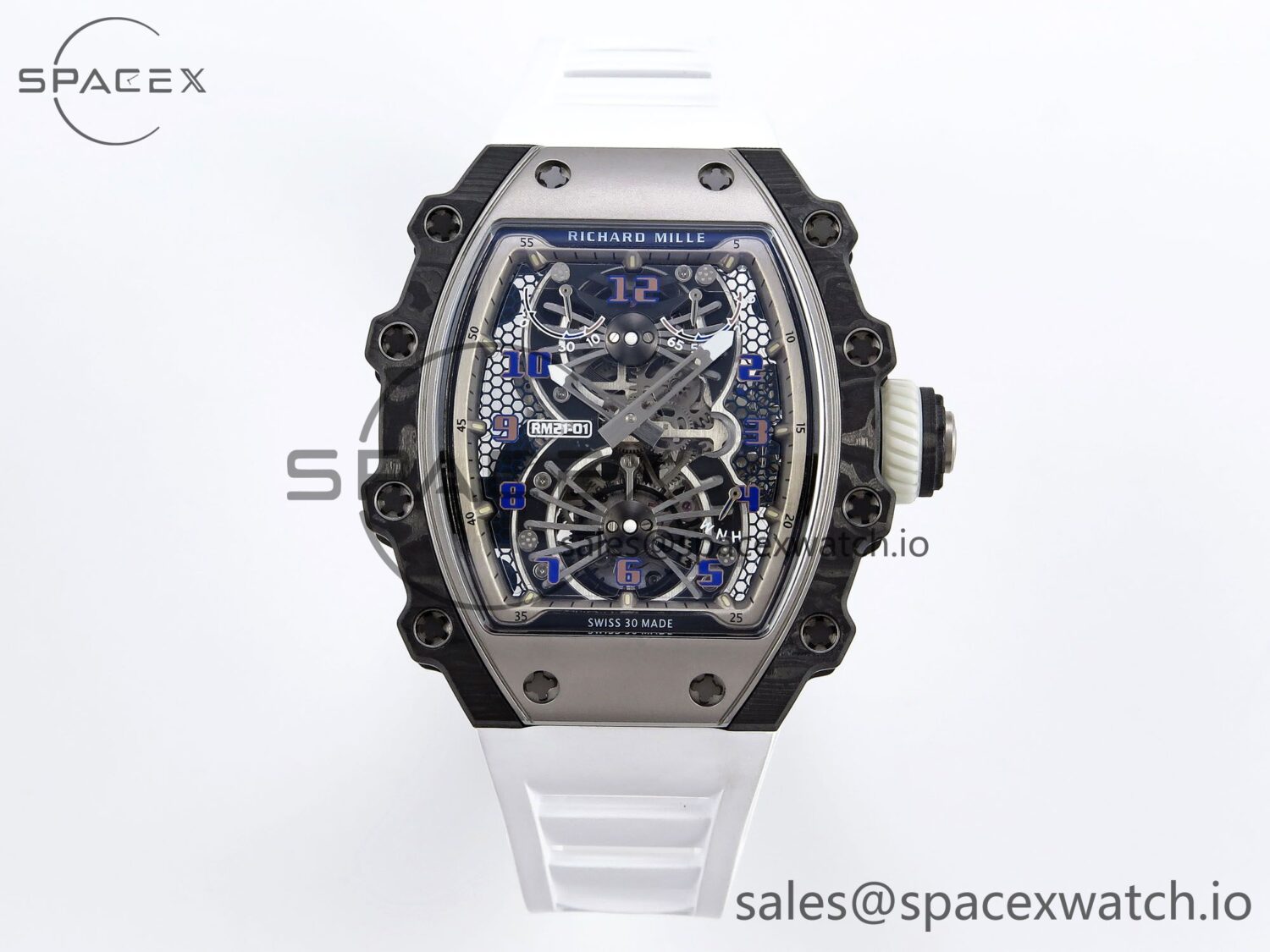 Richard Mille RM21-01 SS Tourbillon RMF Best Edition Skeleton Dial on White Rubber Strap — custom-built watch