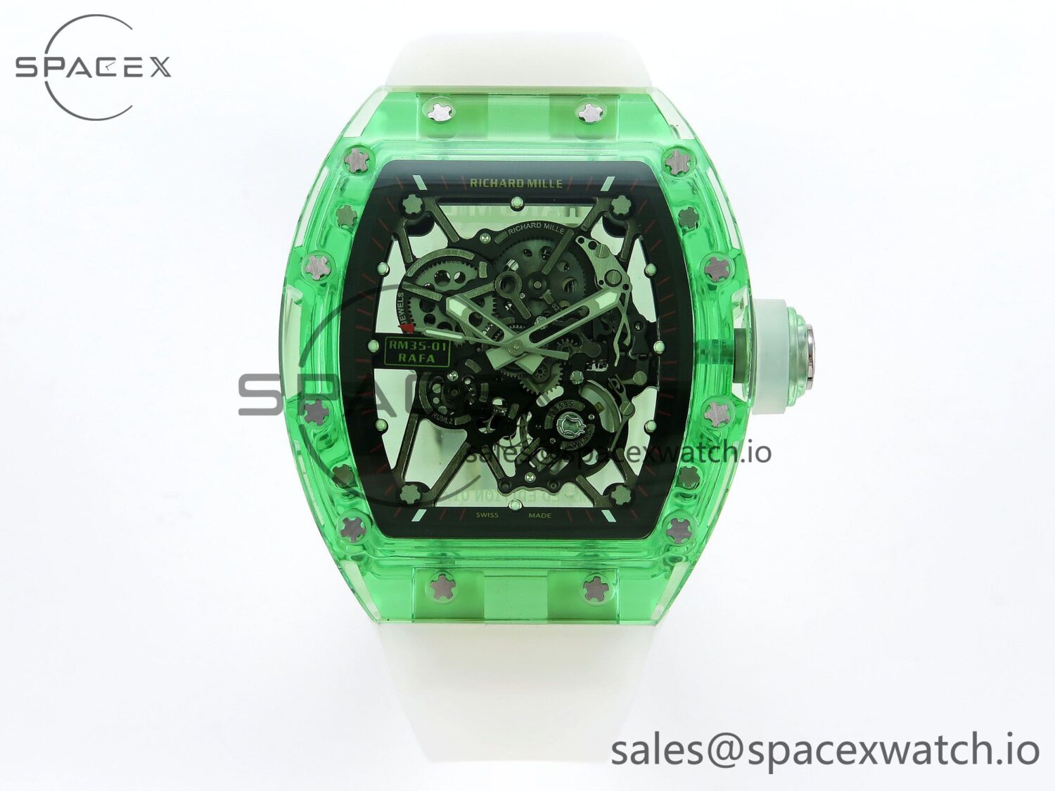 Richard Mille RM035 Green Transparent RMF Best Edition Skeleton Dial on Translucent Rubber Strap build RMUL2 — custom-built watch