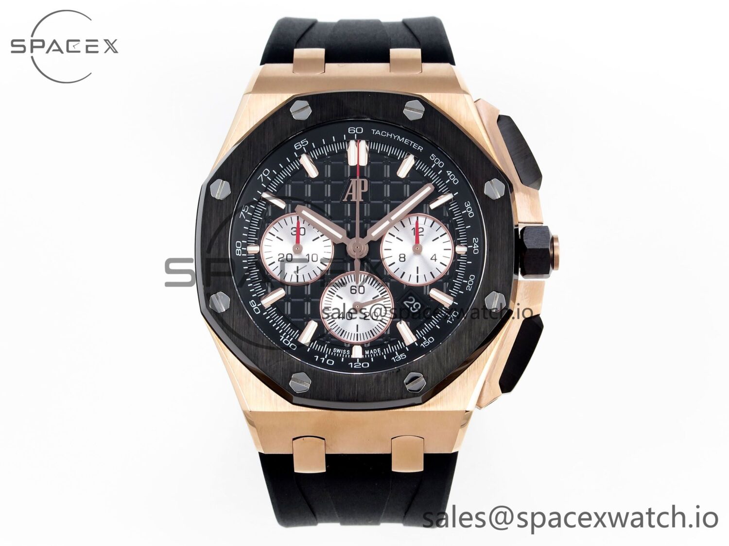 Audermars Piguet Royal Oak Offshore 44mm RG Black Ceramic Bezel APF reference-accurate Black/Silver Dial on Black Rubber Strap A4401 — custom-built watch