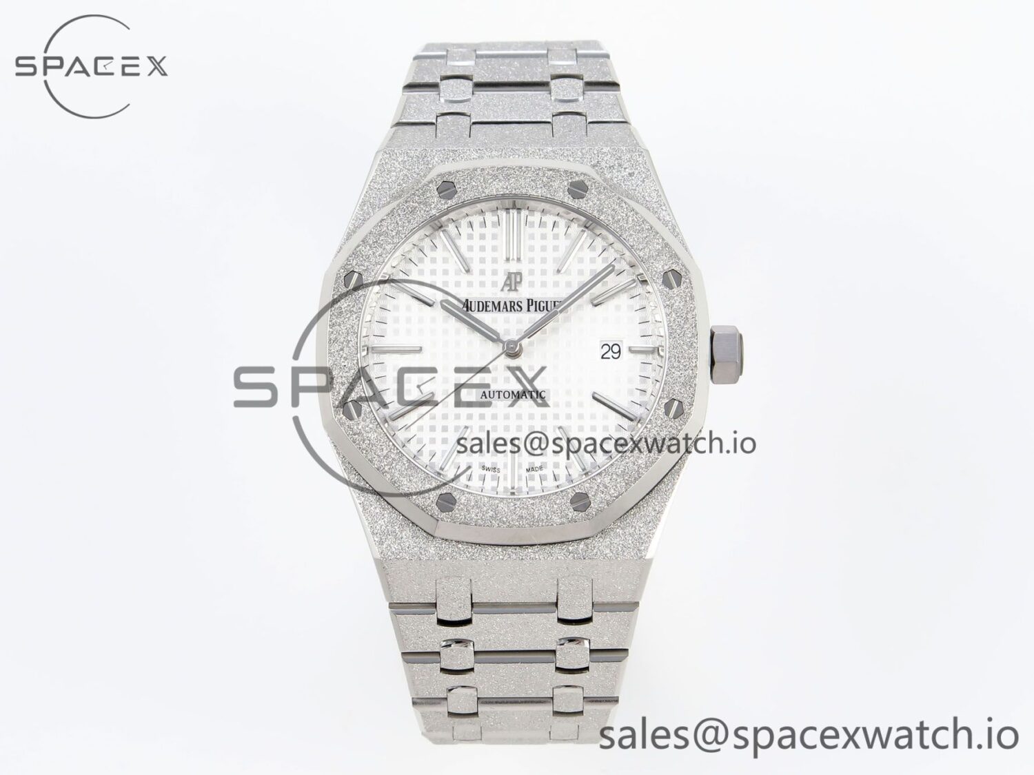 Audermars Piguet Royal Oak 41mm Frosted SS APSF reference-accurate White Textured Dial on SS Bracelet SA3120 hand-finished build — custom-built watch