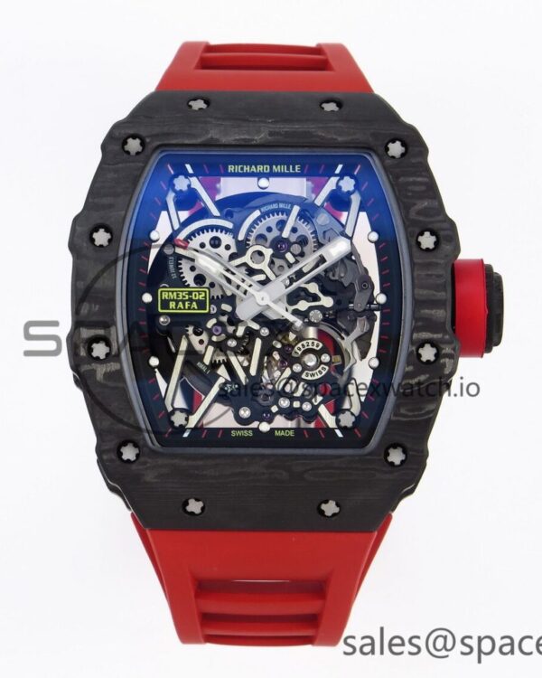 Richard Mille RM035 Black Carbon t+ Best Edition Skeleton Dial on Red Rubber Strap build RMUL2 — custom-built watch