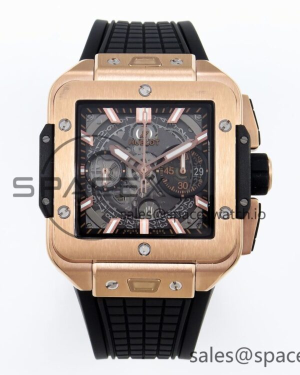 Hublot Square Bang Unico 42mm RG BBF reference-accurate Skeleton Dial on Black Rubber Strap A1280 — custom-built watch