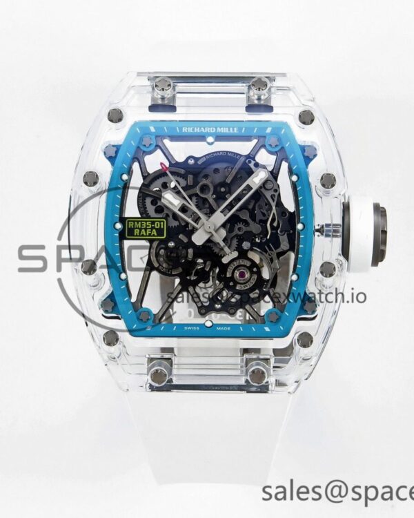 Richard Mille RM055 Transparent SONIC Best Edition Skeleton Blue Dial on White Nylon Strap build RMUL2 — custom-built watch