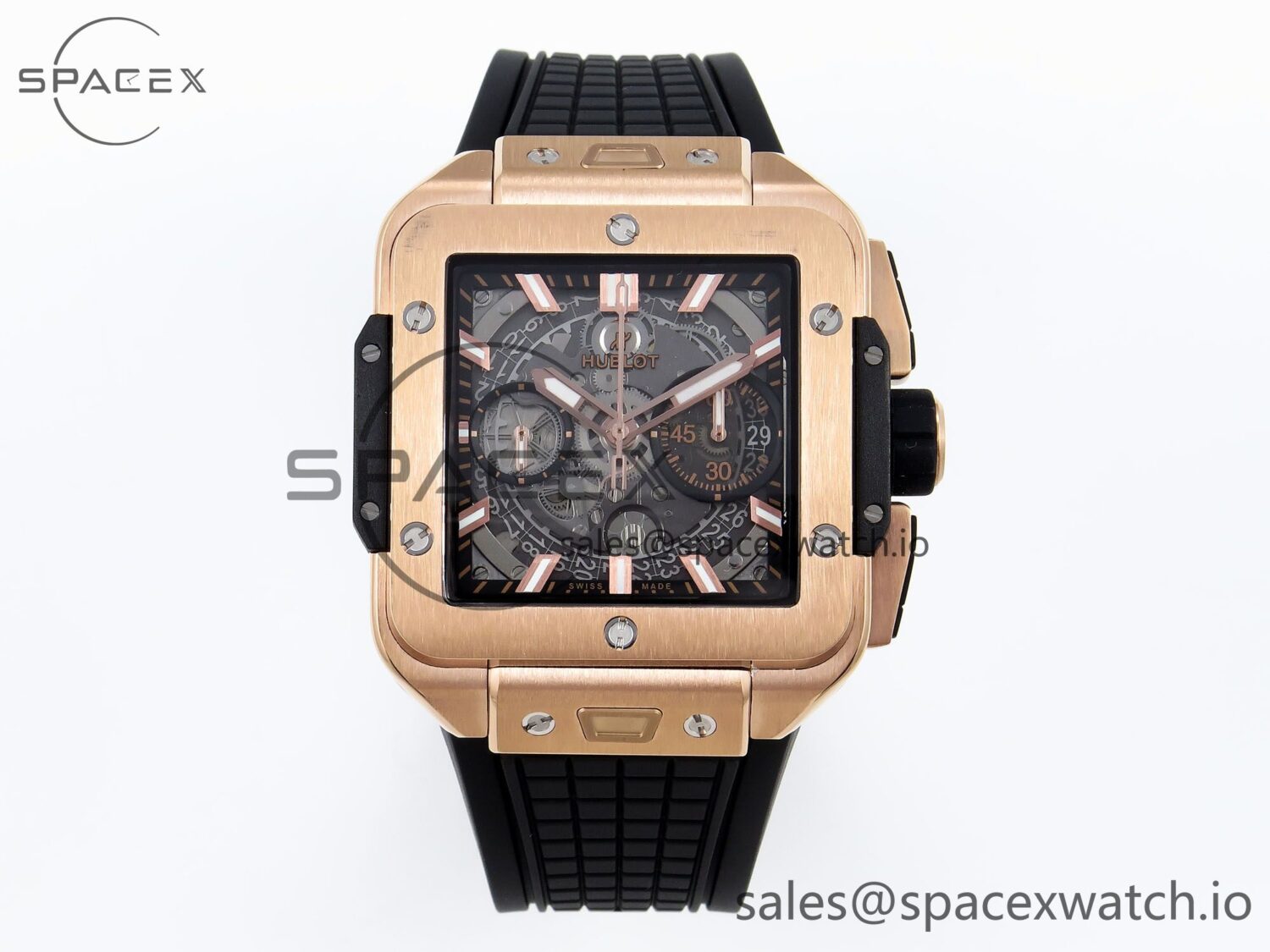 Hublot Square Bang Unico 42mm RG BBF reference-accurate Skeleton Dial on Black Rubber Strap A1280 — custom-built watch