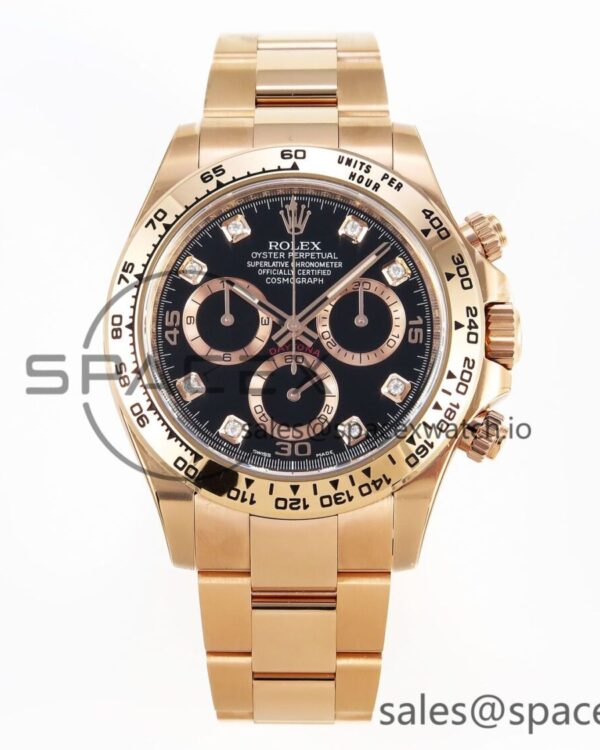 Rolex Daytona 116505 Clean reference-accurate Black Diamonds Dial on RG Bracelet SA4130 V2 — custom-built watch