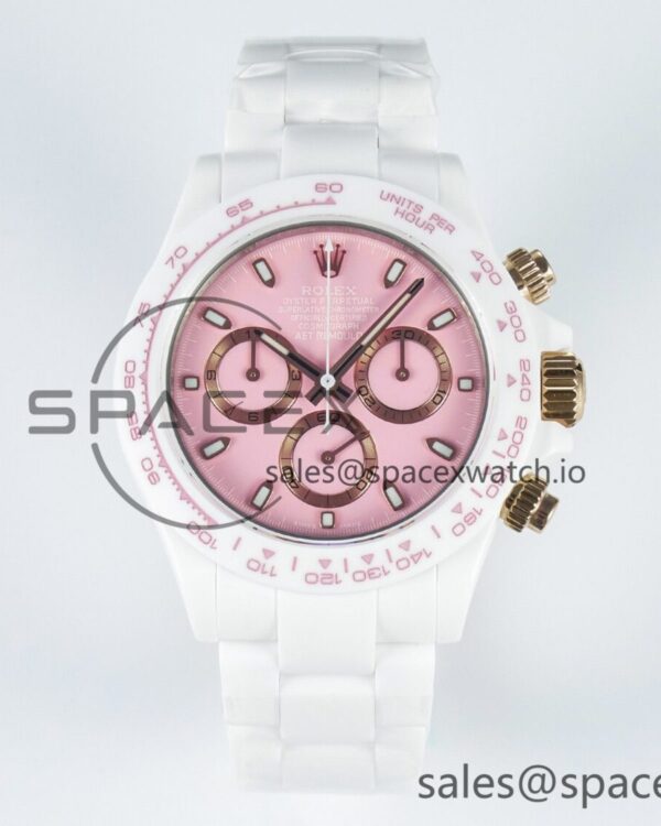 Daytona AET White Ceramic Case and Bracelet Pink Dial N6F Best Edition SA4130 — custom-built watch