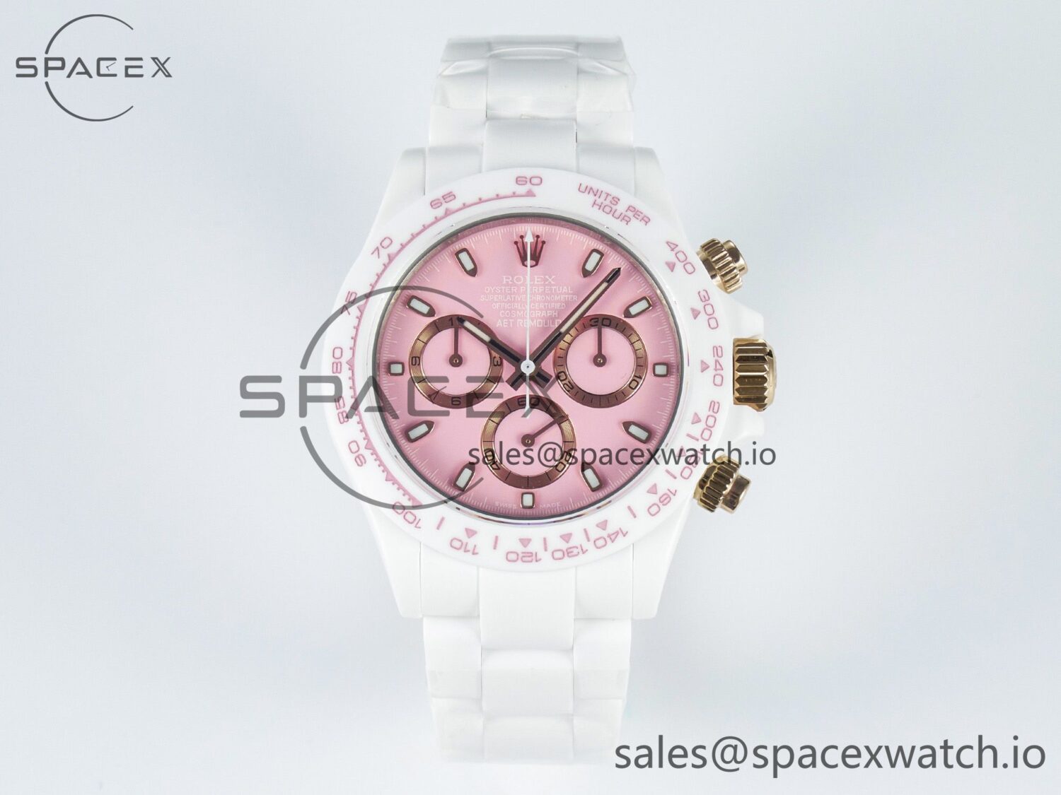 Daytona AET White Ceramic Case and Bracelet Pink Dial N6F Best Edition SA4130 — custom-built watch