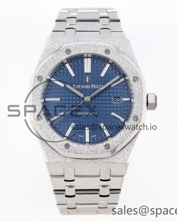 Audermars Piguet Royal Oak 41mm Frosted SS APSF reference-accurate Blue Textured Dial on SS Bracelet SA3120 hand-finished build — custom-built watch