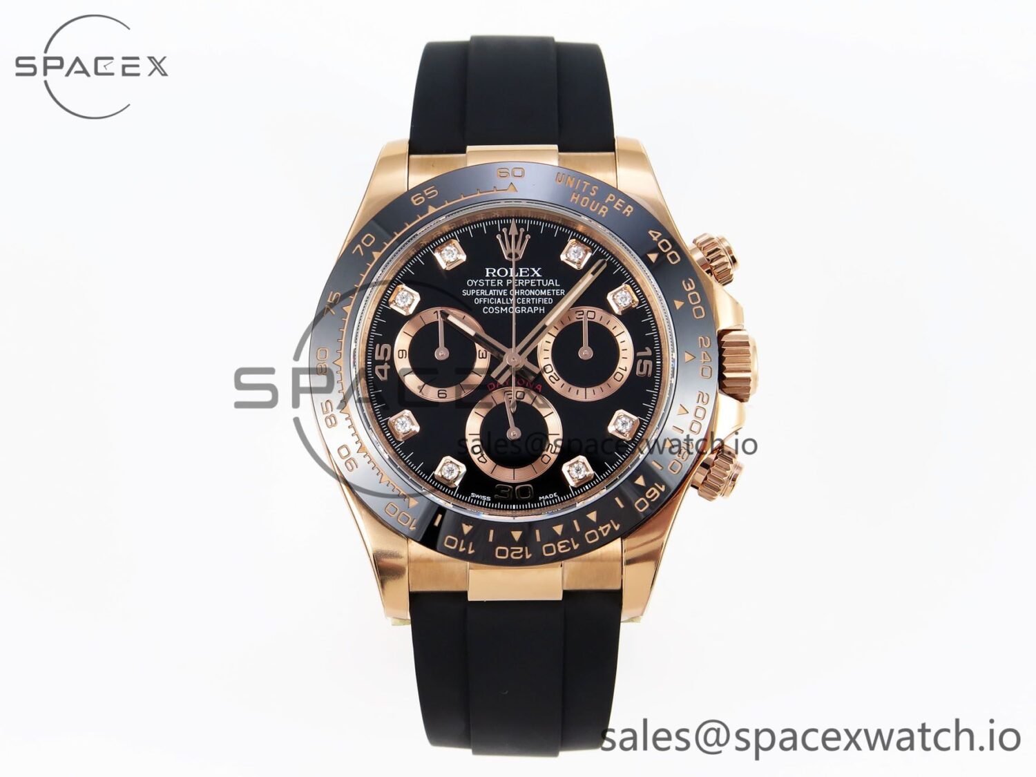 Rolex Daytona 116515 Clean reference-accurate Black Diamonds Dial on Oysterflex Strap SA4130 V2 — custom-built watch