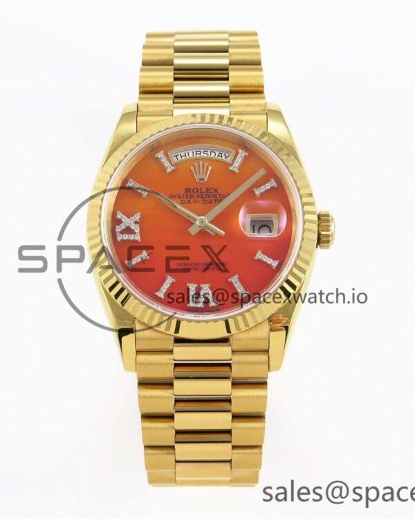 Rolex DayDate 36mm YG/YG Pres Orange Gradient Dial RAF A2834 — custom-built watch