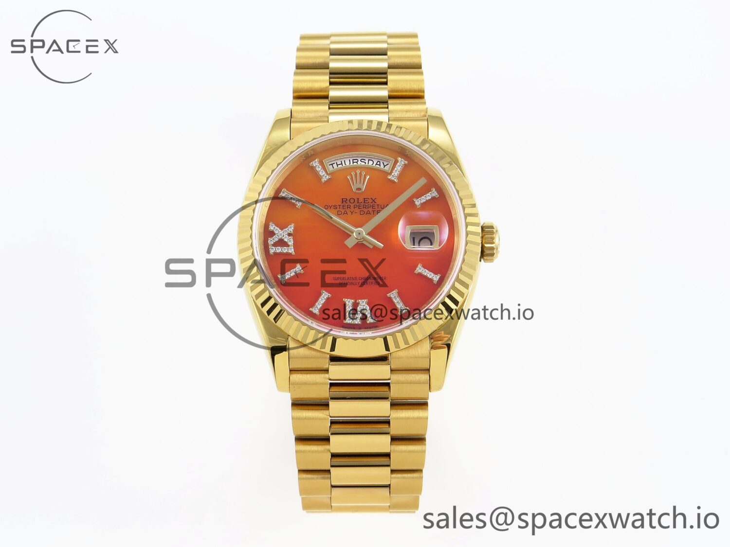Rolex DayDate 36mm YG/YG Pres Orange Gradient Dial RAF A2834 — custom-built watch