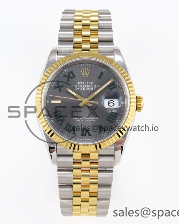 Rolex DateJust 36 SS/RG 126231 VSF reference-accurate 904L Steel Gray Dial Green Roman Marker on Jubilee Bracelet VS3235 — custom-built watch