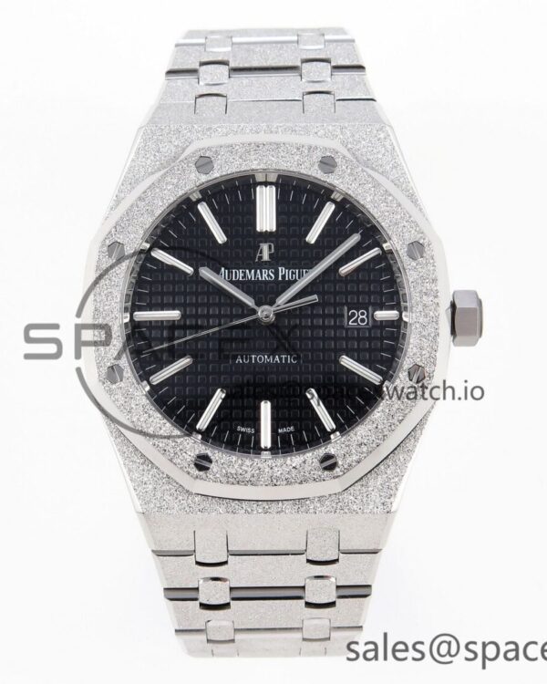 Audermars Piguet Royal Oak 41mm Frosted SS APSF reference-accurate Black Textured Dial on SS Bracelet SA3120 hand-finished build — custom-built watch