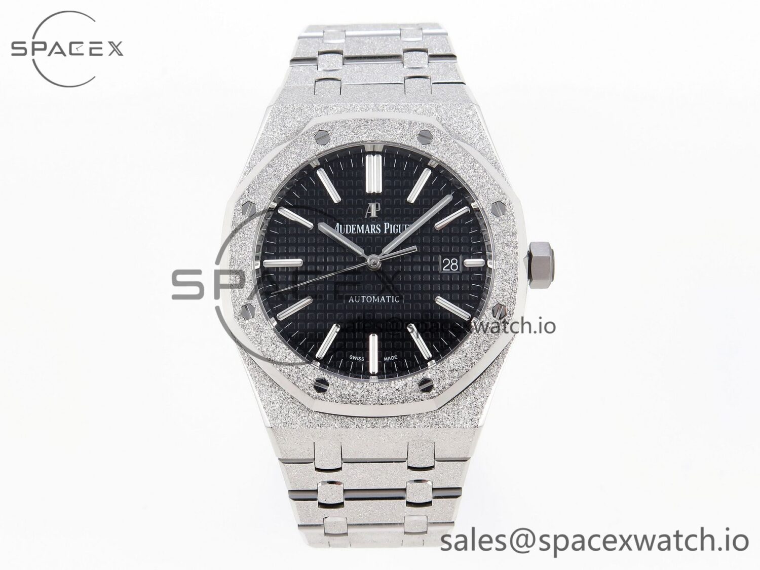 Audermars Piguet Royal Oak 41mm Frosted SS APSF reference-accurate Black Textured Dial on SS Bracelet SA3120 hand-finished build — custom-built watch