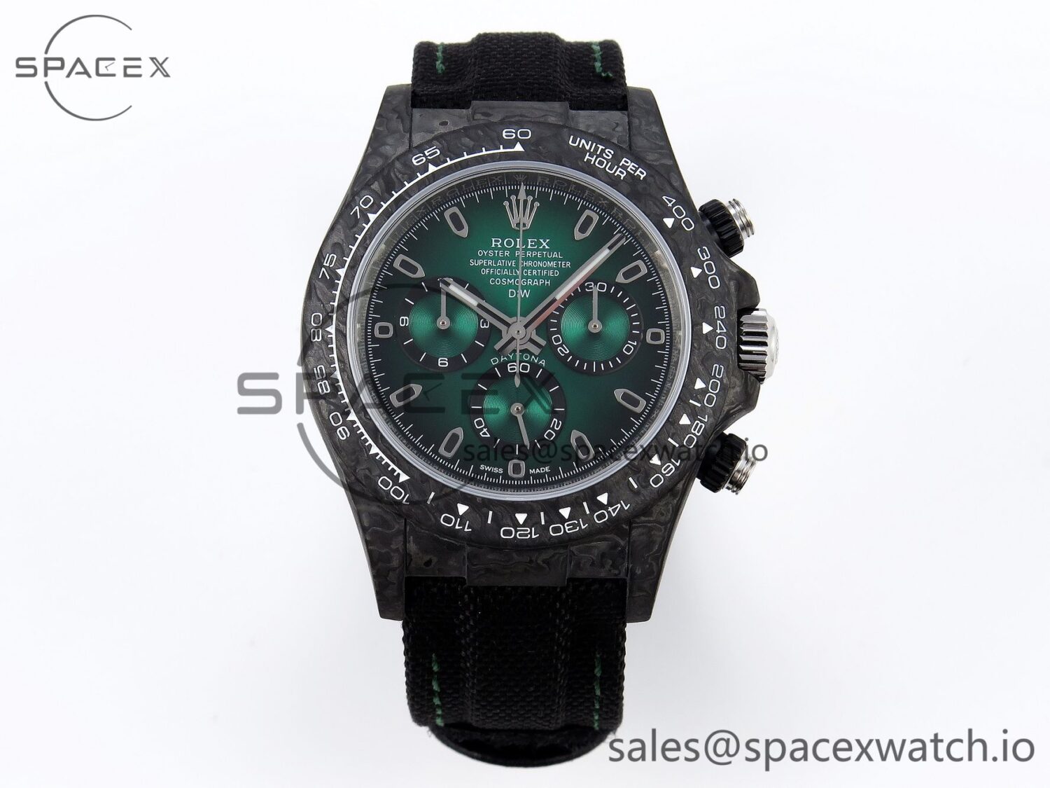 Rolex Daytona DIW Carbon/SS Case and Bezel DIWF Edition Green Dial on Black Nylon Strap A7750 — custom-built watch