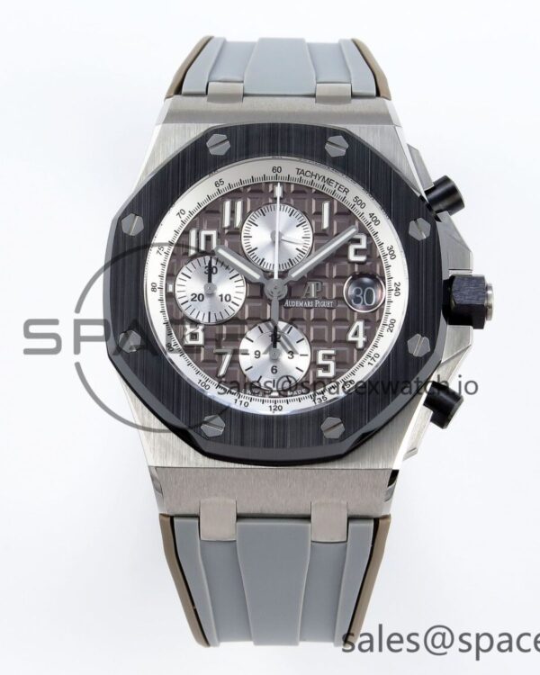 AUDEMARS PIGUET ROYAL OAK OFFSHORE 42MM SS APF reference-accurate BROWN DIAL CERAMIC BEZEL ON GRAY RUBBER STRAP A3126 — custom-built watch