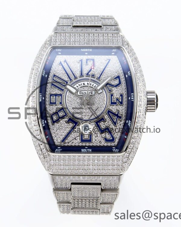 Franck Muller Vanguard SS Full Diamonds ABF Best Edition Diamonds Blue Dial on Diamonds Bracelet A2824 — custom-built watch