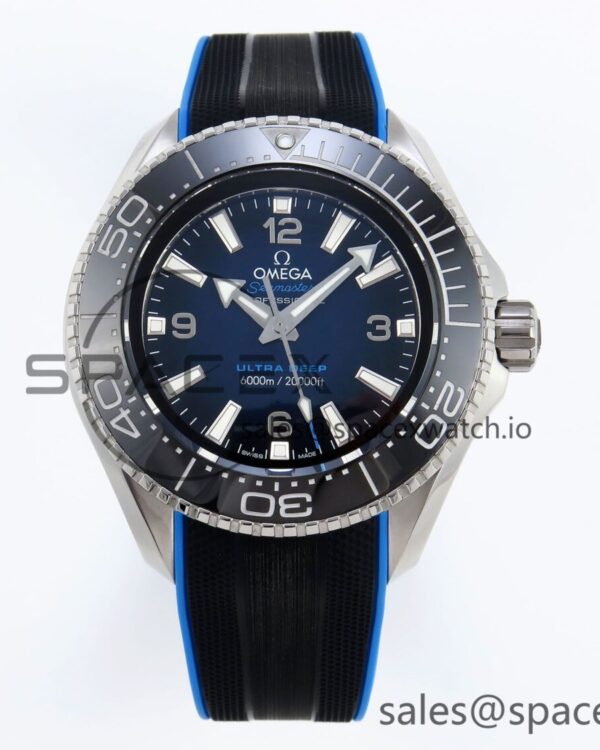 Omega SEAMASTER PLANET OCEAN 6000M ULTRA DEEP 45.5MM SS TF reference-accurate BLUE DIAL BLACK BEZEL ON RUBBER STRAP A2824 — custom-built watch