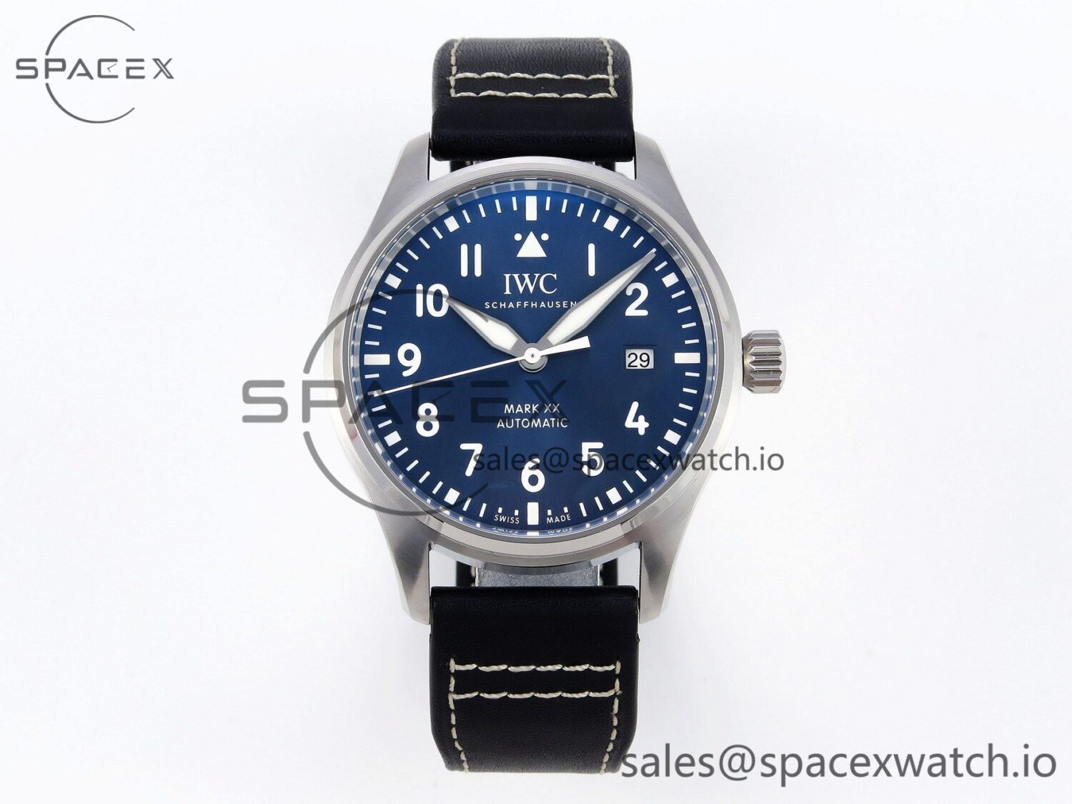 Iwc Pilot Mark XX IW328203 ZF reference-accurate Blue Dial on Dark Blue Leather Strap A32111 — custom-built watch