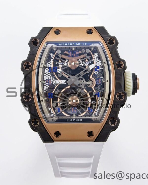 Richard Mille RM21-01 RG Tourbillon RMF Best Edition Skeleton Dial on White Rubber Strap — custom-built watch