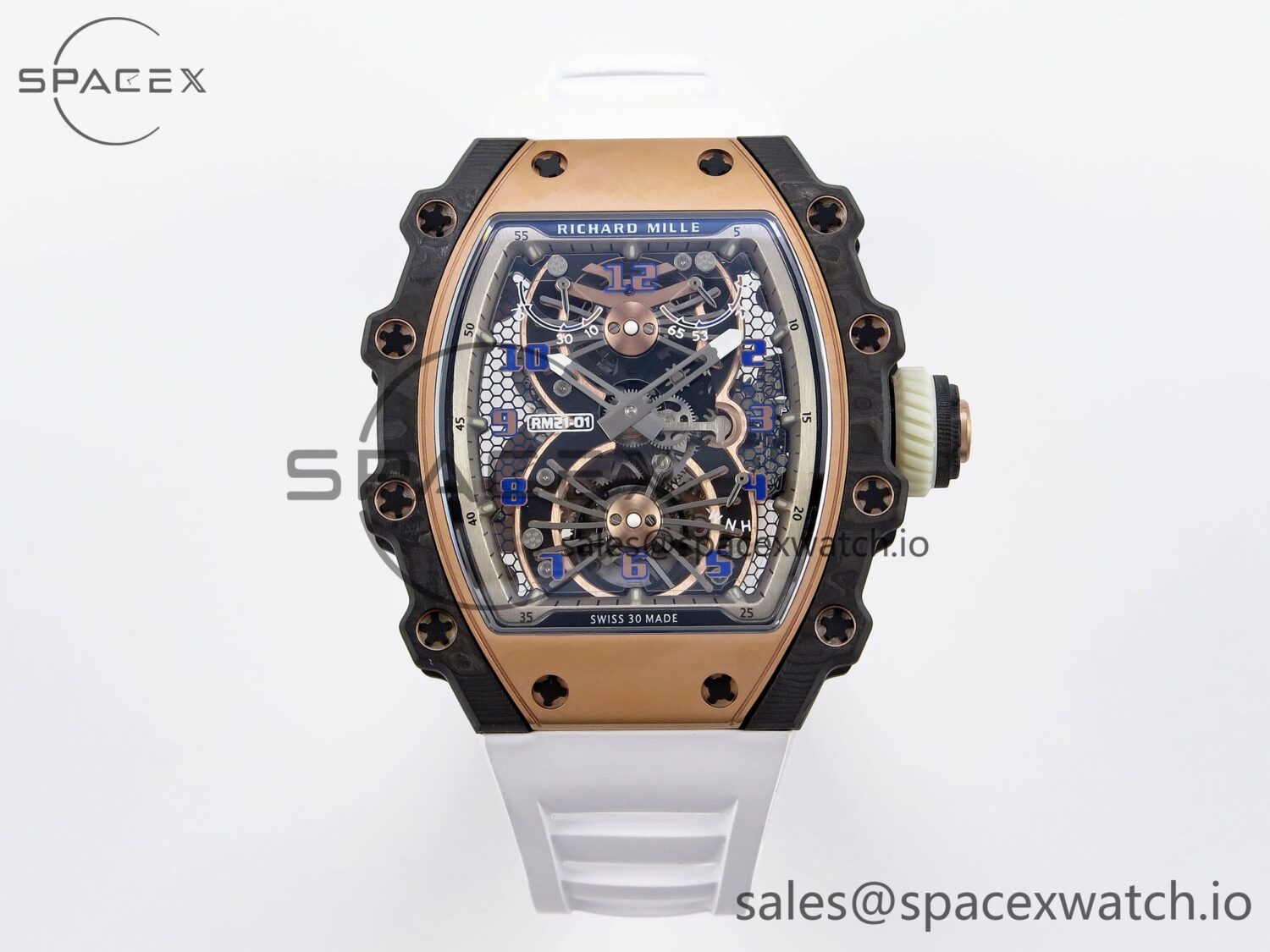 Richard Mille RM21-01 RG Tourbillon RMF Best Edition Skeleton Dial on White Rubber Strap — custom-built watch