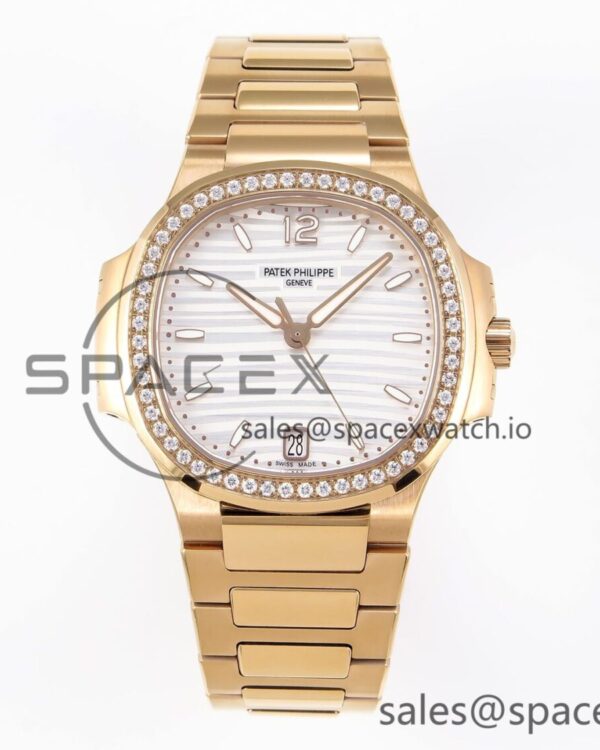 Patek Philippe NAUTILUS 7118 LADIES RG PPF reference-accurate WHITE DIAL DIAMONDS BEZEL ON RG BRACELET 324CS — custom-built watch