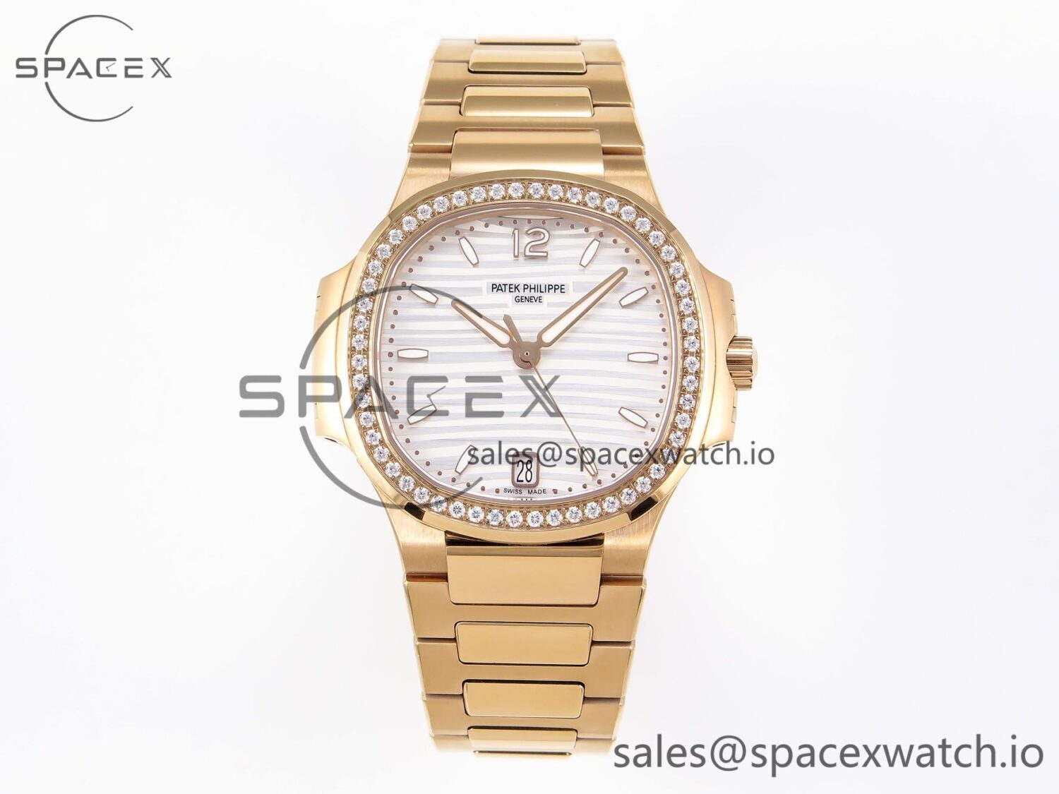 Patek Philippe NAUTILUS 7118 LADIES RG PPF reference-accurate WHITE DIAL DIAMONDS BEZEL ON RG BRACELET 324CS — custom-built watch